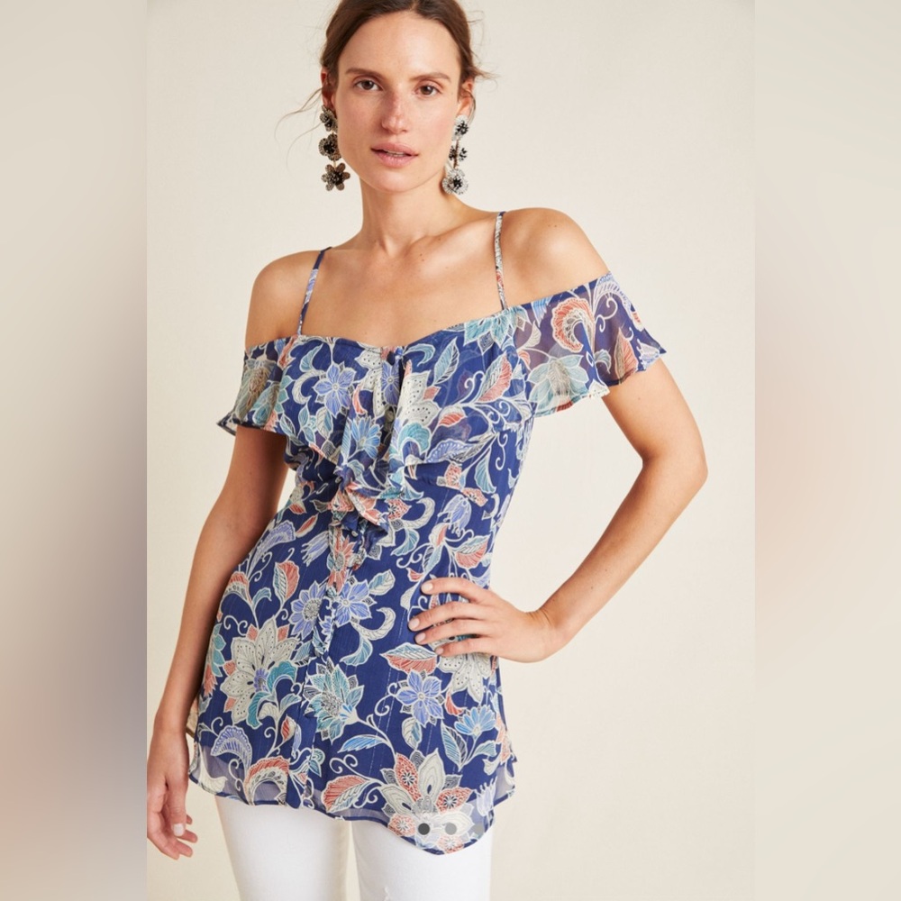 Maeve Anthropologie Mariposa Open-shoulder Ruffled Top